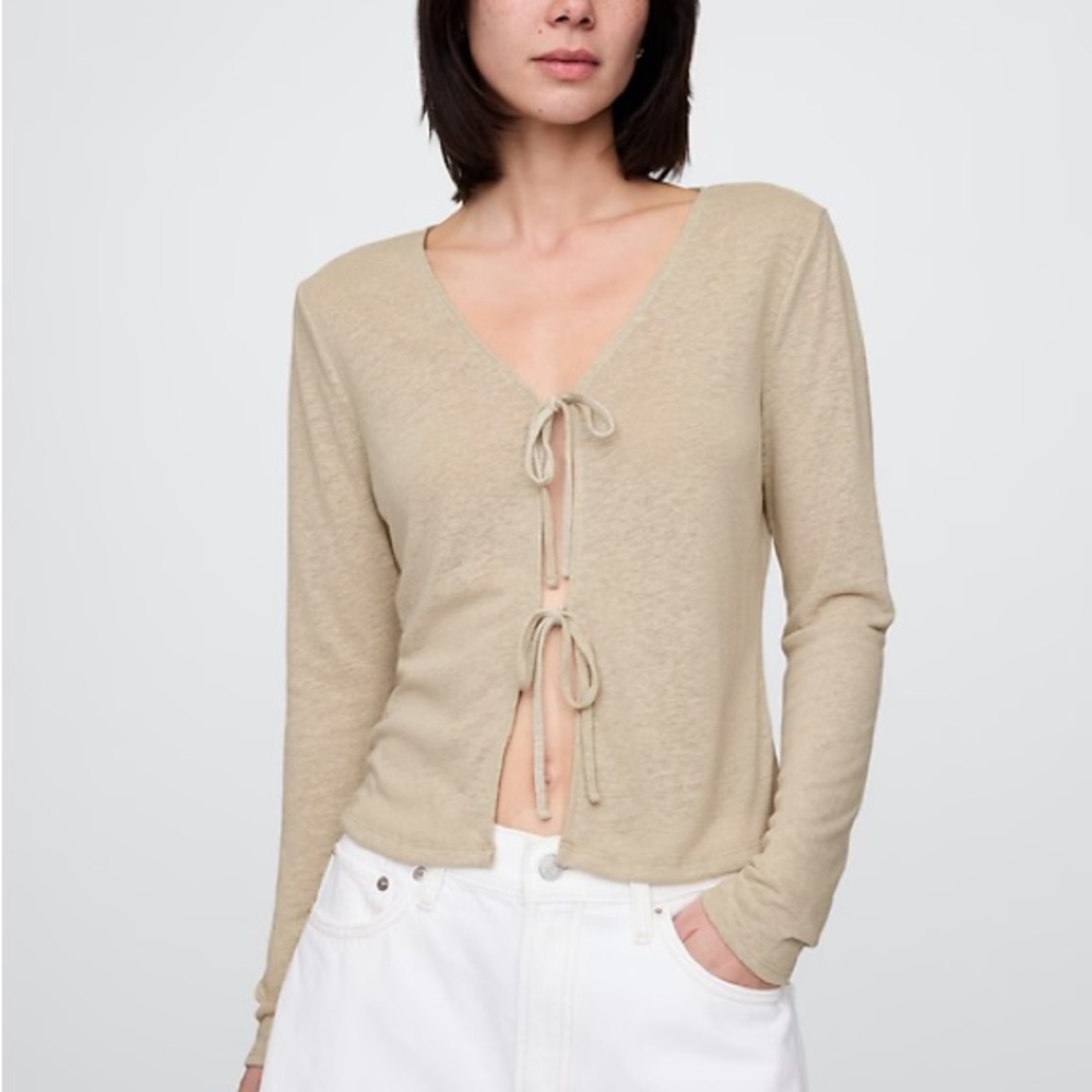 GAP Linen-Blend Tie-Front Cardigan